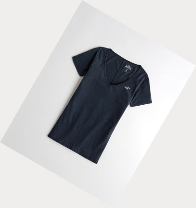 Navy Women's Hollister Must-Have Slim Short Sleeve | UK-678YOKJ