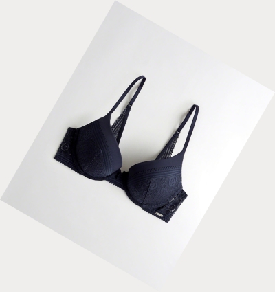 Navy Women's Hollister Push-Up Demi Bras | UK-740NKLP