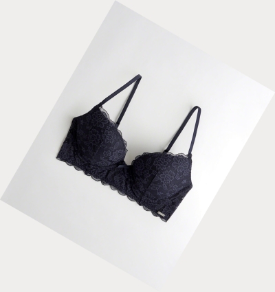 Navy Women's Hollister Push-Up Plunge Bras | UK-290XQBL