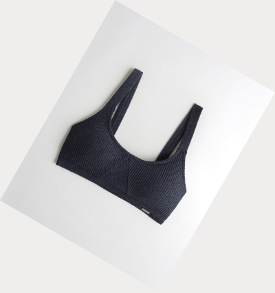 Navy Women's Hollister Ribbed Scoop With Removable Pads Bras | UK-098YWRF