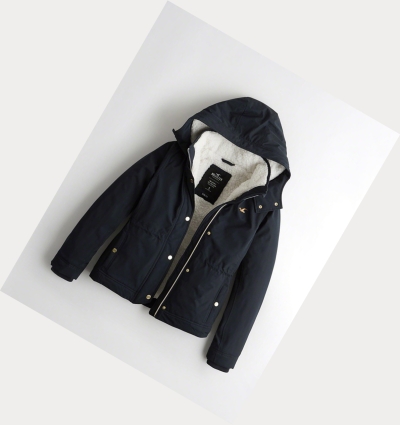 Navy Women's Hollister Sherpa-Lined Jackets | UK-190PSNV