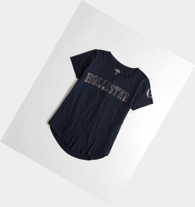 Navy Women's Hollister Shine Logo Short Sleeve | UK-405YCIE