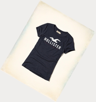 Navy Women's Hollister Slim Crew Short Sleeve | UK-709RNSH