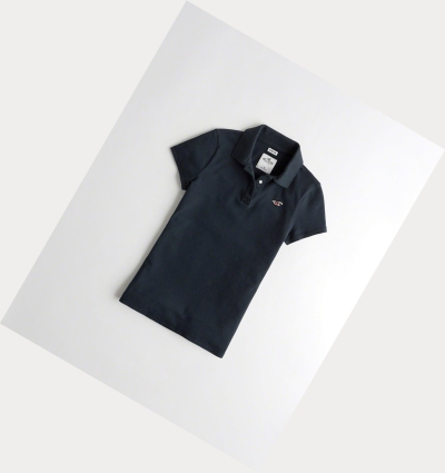 Navy Women's Hollister Slim Icon Polo Shirts | UK-902JGDM