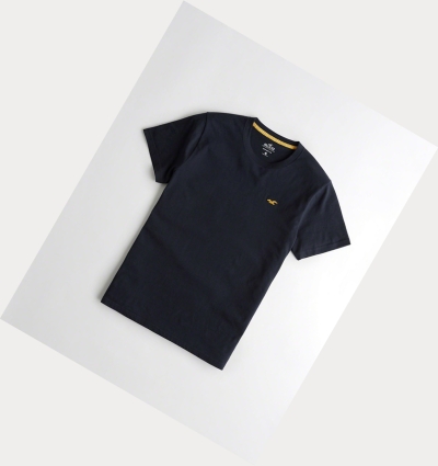 Navy Yellow Men's Hollister Must-Have Crewneck Short Sleeve | UK-835WYRG