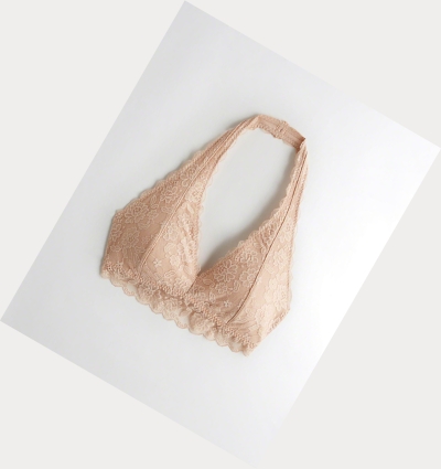 Nude Women's Hollister Lace Halter With Removable Pads Bras | UK-901MSGY