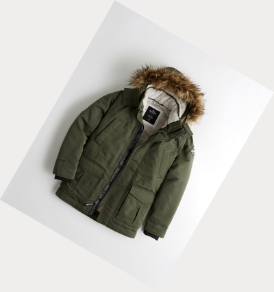 Olive Men's Hollister Faux-Fur-Lined Parka Jackets | UK-103DQZL