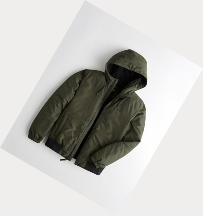 Olive Men's Hollister Hooded Bomber Jackets | UK-912QBGK