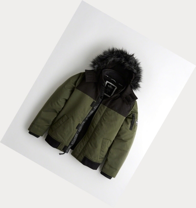 Olive Men's Hollister Sherpa-Lined Hooded Bomber Jackets | UK-561MVEA