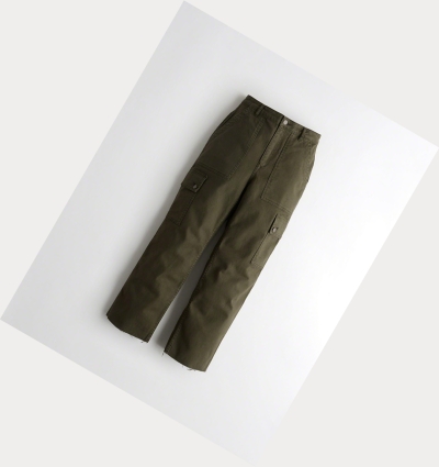 Olive Women's Hollister Classic Stretch Ultra High-Rise Crop Mom Pants | UK-423SXMF