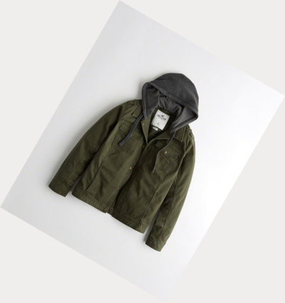 Olive Women's Hollister Hooded Boyfriend Shirt Jackets | UK-168HSZR