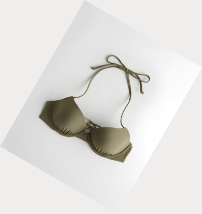 Olive Women's Hollister Lightly Lined Plunge Bikini Tops | UK-756YGHN