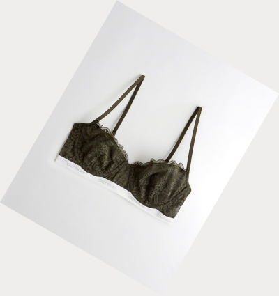 Olive Women's Hollister Logo Unlined Balconette Bras | UK-368OAGY