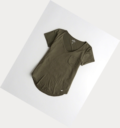 Olive Women's Hollister Must-Have Easy Short Sleeve | UK-520DCUS