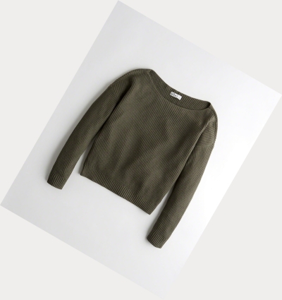 Olive Women's Hollister On Or Off The Shoulder Sweaters | UK-574XFMY