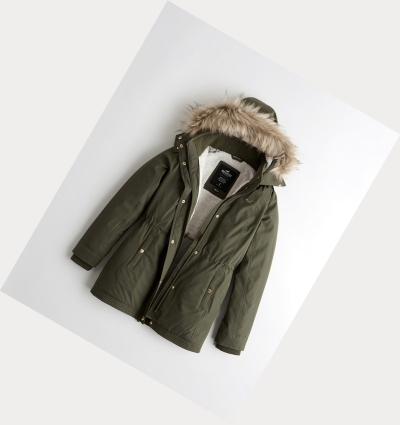 Olive Women's Hollister Sherpa-Lined Parka Jackets | UK-340GLQP