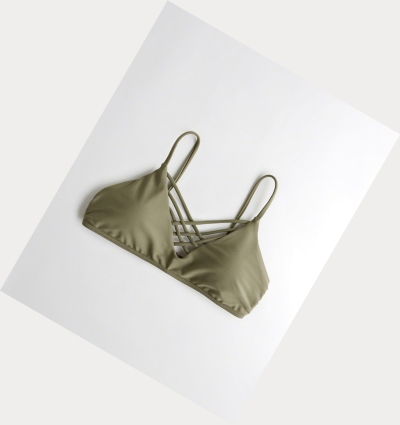 Olive Women's Hollister Strappy Scoop Bikini Tops | UK-487ILXV