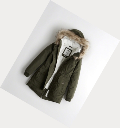 Olive Women's Hollister Stretch Cozy-Lined Parka Jackets | UK-231WOGT