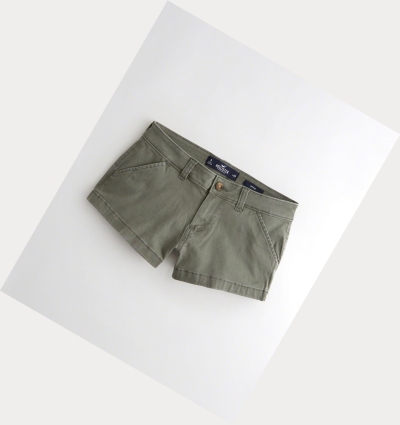 Olive Women's Hollister Stretch Low-Rise Twill Chino Shorts | UK-428JRZQ