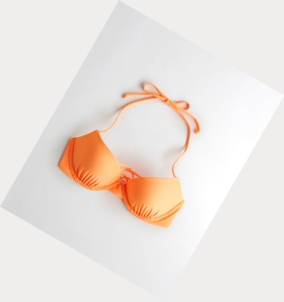 Orange Women's Hollister Strappy Push-Up Plunge Bikini Tops | UK-718BMQA