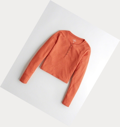 Orange Women's Hollister Waffle Crop Henley Long Sleeve | UK-216ADWQ