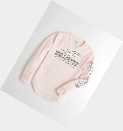 Pink Men's Hollister Logo Long Sleeve | UK-724KZUE