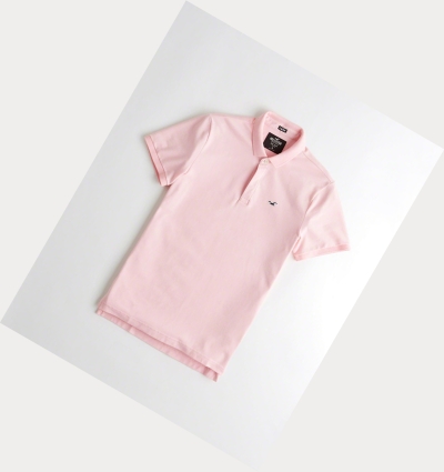 Pink Men's Hollister Stretch Shrunken Collar Polo Shirts | UK-539YAIC