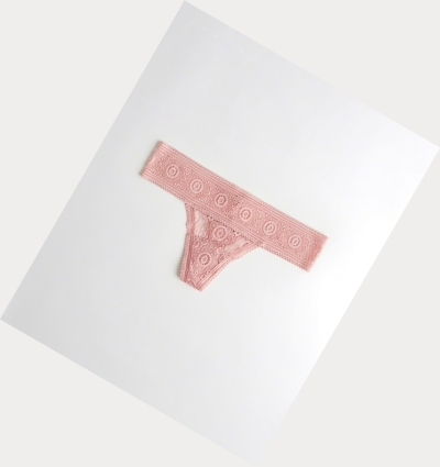 Pink Women's Hollister Lace Thong Underwear | UK-463JXSB