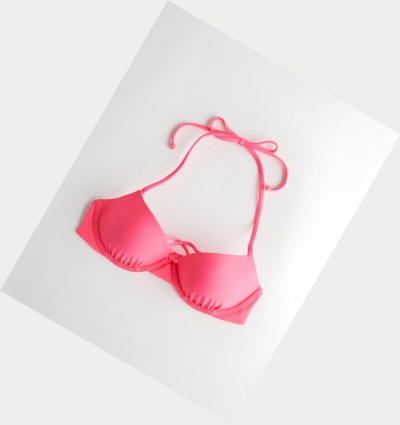 Pink Women's Hollister Lightly Lined Plunge Bikini Tops | UK-649UOJQ