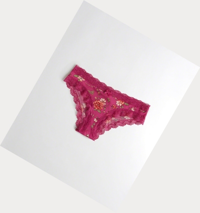 Pink Women's Hollister Patterned Lace-Trim Cheeky Underwear | UK-785DEKP