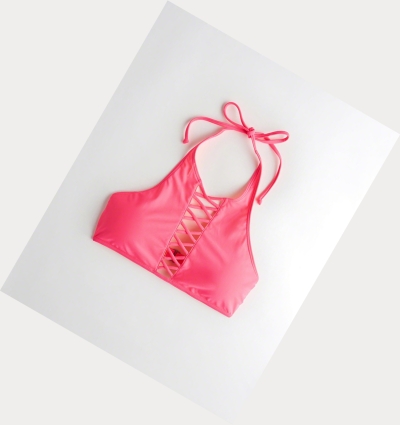 Pink Women's Hollister Strappy Halter High-Neck Bikini Tops | UK-615FSEN