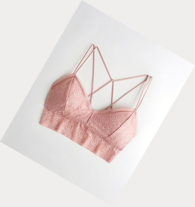 Pink Women's Hollister Strappy Longline With Removable Pads Bras | UK-287MCRG