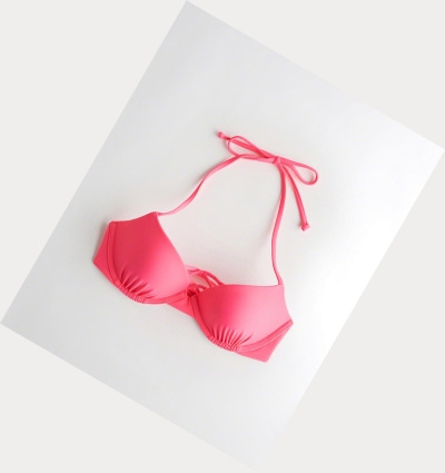 Pink Women's Hollister Strappy Push-Up Plunge Bikini Tops | UK-320ATDY