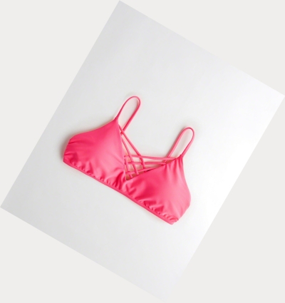 Pink Women's Hollister Strappy Scoop Bikini Tops | UK-725MIGJ