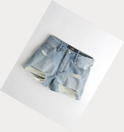 Red Light Wash Women's Hollister High-Rise Denim Boyfriend Shorts | UK-582AWCQ