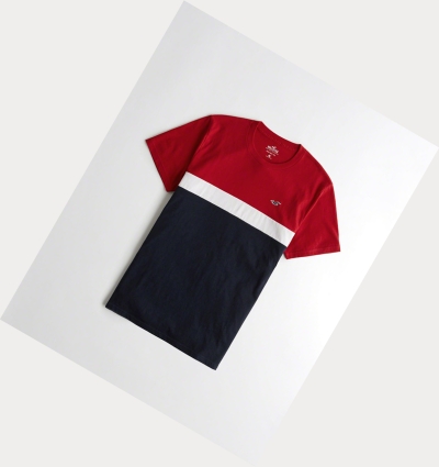 Red Men's Hollister Colorblock Crewneck Short Sleeve | UK-906DAXT