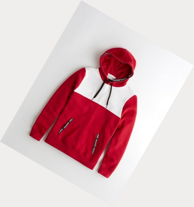 Red Men's Hollister Colorblock Logo Hoodie | UK-932SOBC