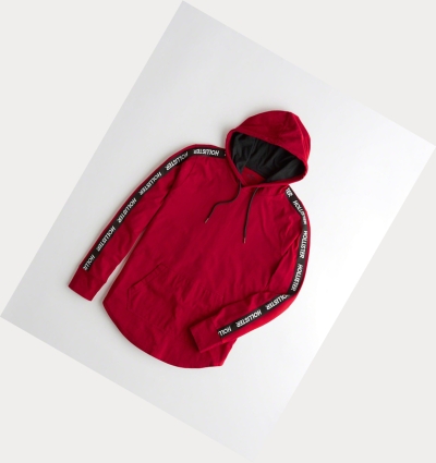 Red Men's Hollister Logo Hooded Long Sleeve | UK-075OALC