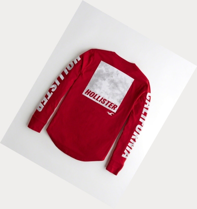 Red Men's Hollister Logo Long Sleeve | UK-817ZNTY