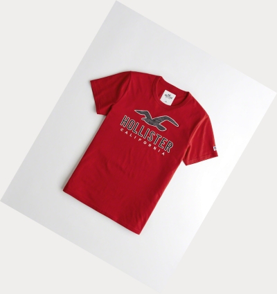 Red Men's Hollister Logo Short Sleeve | UK-394PBJL