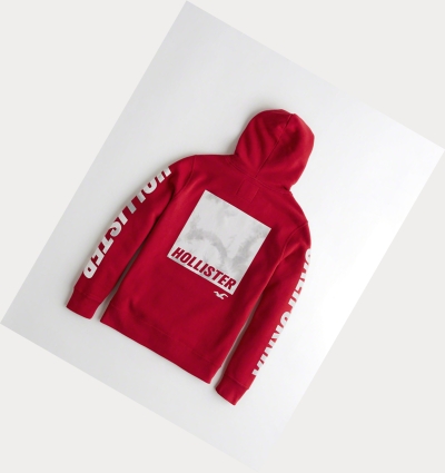 Red Men's Hollister Print Logo Graphic Hoodie | UK-837VBSD