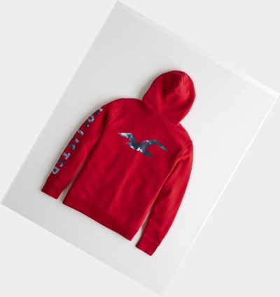 Red Men's Hollister Print Logo Hoodie | UK-891YFDT