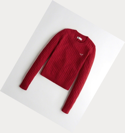 Red Women's Hollister Cable Crewneck Sweaters | UK-470UWPS