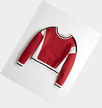 Red Women's Hollister Colorblock Crewneck Sweatshirts | UK-307KLND