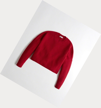 Red Women's Hollister Crop Boyfriend Sweaters | UK-793YUPT