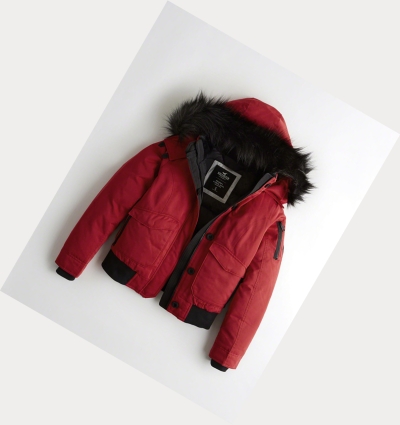 Red Women's Hollister Down Bomber Jackets | UK-740XINR