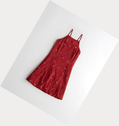 Red Women's Hollister Lace-Up High-Neck Dress | UK-157SVYW