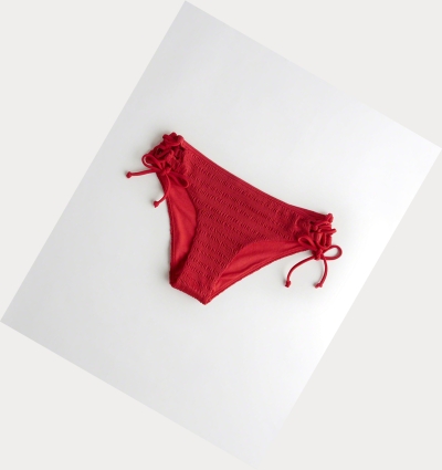 Red Women's Hollister Lace-Up Smocked Cheeky Bikini Bottoms | UK-605UPNO