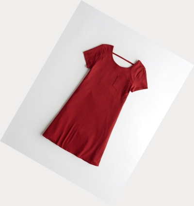 Red Women's Hollister Open-Back T-Shirt Dress | UK-713PKSO