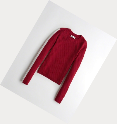 Red Women's Hollister Ribbed Crewneck Sweaters | UK-284JUBV